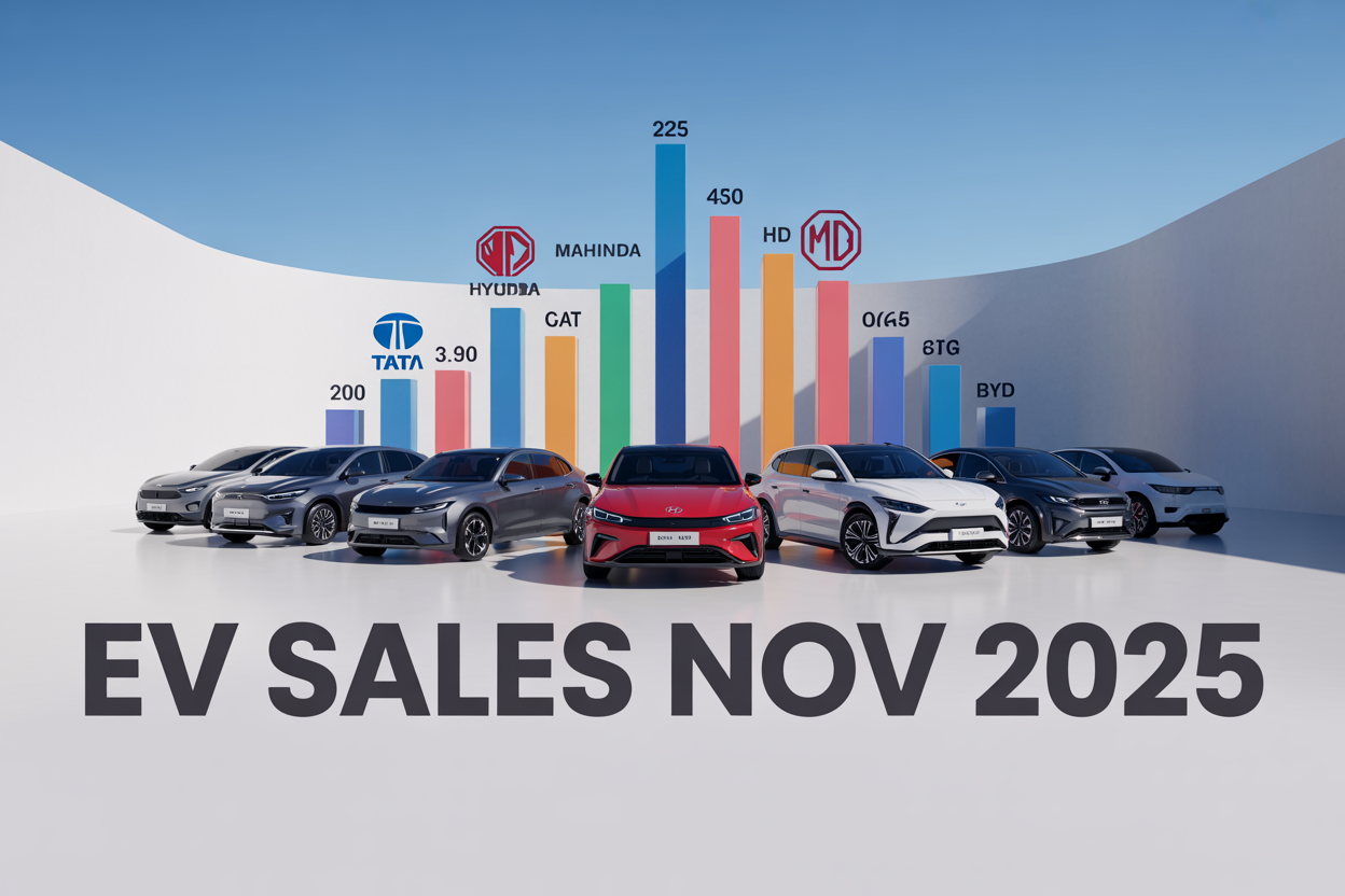 Electric Car Sales Nov 2025 – Tata, Mahindra, Hyundai, MG, Kia, BYD
