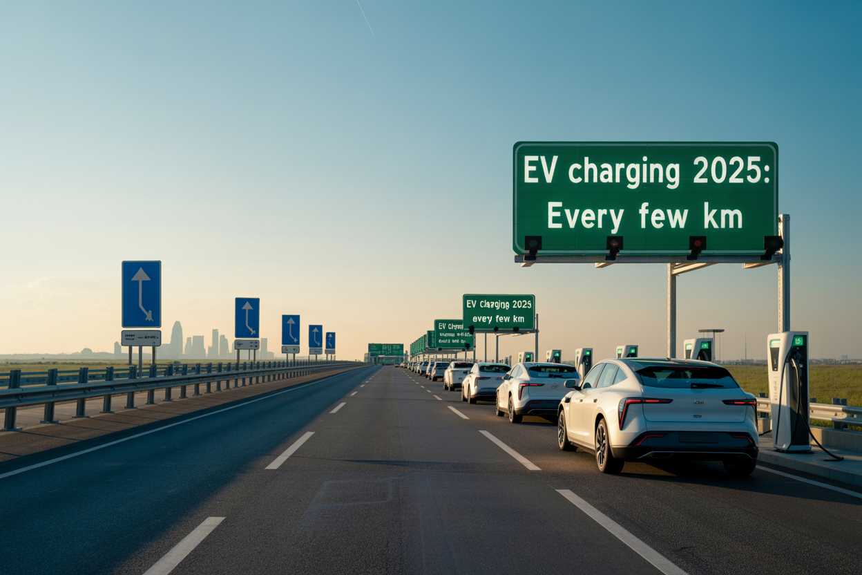 EV charging infrastructure policy 2025: government targets for highway and city charging density (e.g., every few km on highways, dense urban coverage) and what that means for range anxiety and long‑drive planning.